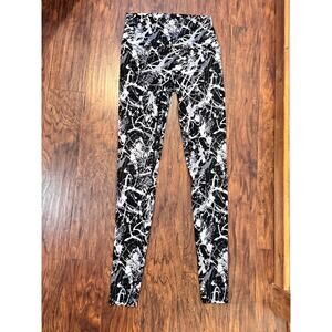 K Deer Leggings Black White Paint Splash Splatter Graphic Full Length Athletic L